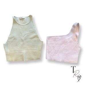 Babaton Sculpt Knit Tank Bundle Cropped Tank + One Shoulder Top Size Medium